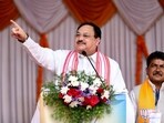 BJP National President JP Nadda addresses the public meeting ahead of Karnataka Assembly elections in Chikkamagaluru on Friday.