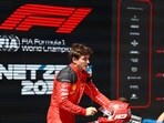 Formula One F1 - Azerbaijan Grand Prix - Baku City Circuit, Baku, Azerbaijan - April 29, 2023 Ferrari's Charles Leclerc reacts after taking sprint poll REUTERS/Lisi Niesner/Pool
