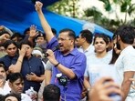 Delhi chief minister Arvind Kejriwal at Jantar Mantar. Delhi chief minister Arvind Kejriwal at Jantar Mantar.