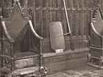 The famed Scottish stone has been used at the coronation ceremonies of English and British monarchs for centuries, resting underneath the seat of the Coronation Chair (left in picture) The famed Scottish stone has been used at the coronation ceremonies of English and British monarchs for centuries, resting underneath the seat of the Coronation Chair (left in picture)