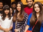 Vikram, Aaradhya Bachchan, Aishwarya Rai and Trisha at a Ponniyin Selvan 2 event.