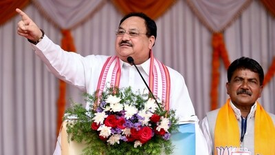 BJP National President JP Nadda addresses the public meeting ahead of Karnataka Assembly elections in Chikkamagaluru on Friday. (JP Nadda twitter) BJP National President JP Nadda addresses the public meeting ahead of Karnataka Assembly elections in Chikkamagaluru on Friday. (JP Nadda twitter)