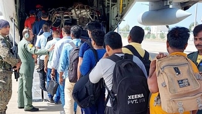 Sudan, Apr 28 (ANI): 11th batch of stranded Indians under Operation Kaveri board the IAF C-130J flight as they leave for Jeddah from Port Sudan, on Friday. (ANI Photo) ( Arindam Bagchi twitter) Sudan, Apr 28 (ANI): 11th batch of stranded Indians under Operation Kaveri board the IAF C-130J flight as they leave for Jeddah from Port Sudan, on Friday. (ANI Photo) ( Arindam Bagchi twitter)