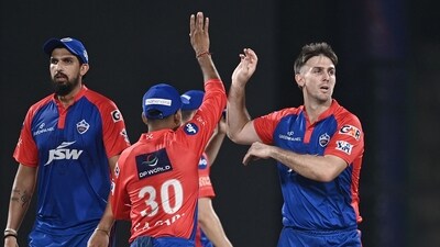 Mitchell Marsh stood out with figures of 4/27 in four overs. He then transferred that form to his batting and it looked for a while that DC were cruising in their chase while he was around with Phil Salt. (AFP) Mitchell Marsh stood out with figures of 4/27 in four overs. He then transferred that form to his batting and it looked for a while that DC were cruising in their chase while he was around with Phil Salt. (AFP)