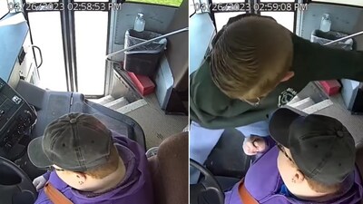 The image shows the boy who steered a school bus to safety after the driver passed out. (Instagram/@goodnews_movement)