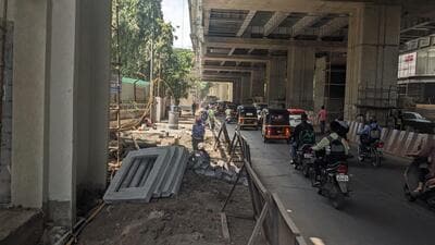 Footpath repair work underway at Bund Garden road on Saturday. (Shankar Narayan/HT PHOTO) Footpath repair work underway at Bund Garden road on Saturday. (Shankar Narayan/HT PHOTO)