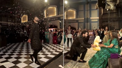 The image shows the groom dancing to Maan Meri Jaan for his bride. (Instagram/@expressionewc) The image shows the groom dancing to Maan Meri Jaan for his bride. (Instagram/@expressionewc)