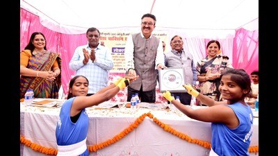 Navneet Sehgal, the additional chief secretary of sports and youth welfare department, inaugurated the boxing ring. (HT Photo)