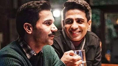 Rajkummar Rao and Gulshan Devaiah in a still from Badhaai Do.