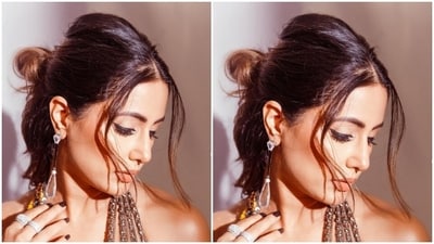 In white danglers and diamond finger rings from the house of Karishma Joolry, Hina further accessorised her look for the day&nbsp; (Instagram/@realhinakhan)