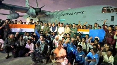 Union minister V Muraleedharan at Jeddah with the 12th batch of Indians evacuated from Sudan. (source:Twitter/@MOS_MEA) Union minister V Muraleedharan at Jeddah with the 12th batch of Indians evacuated from Sudan. (source:Twitter/@MOS_MEA)