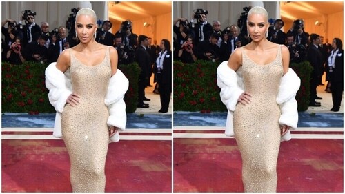 Kim Kardashian chose the ivory white bodycon gown. (Getty Images) Kim Kardashian chose the ivory white bodycon gown. (Getty Images)