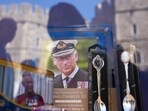 King Charles Coronation: A view of souvenirs designed for the Coronation of Britain's King Charles in Windsor, Britain.
