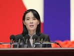 Kim Yo Jong, sister of North Korean leader Kim Jong Un, delivers a speech.
