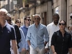 Former US President Barack Obama, centre takes a walk in the center of Barcelona, Spain. Former US President Barack Obama, centre takes a walk in the center of Barcelona, Spain.