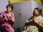 Priyanka Gandhi visits a tea seller's house in Belagavi.