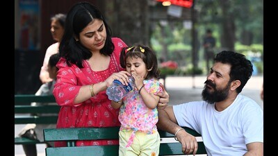 A family enjoys an outing in Chandigarh on Sunday (Keshav Singh/HT)