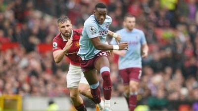 Aston Villa's Jhon Duran goes with the ball as Manchester United's Luke Shaw runs behind (AP) Aston Villa's Jhon Duran goes with the ball as Manchester United's Luke Shaw runs behind (AP)