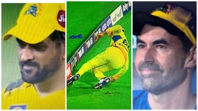 Fleming breathed a great sigh of relief after the umpire gave Jitesh his marching orders (IPL) Fleming breathed a great sigh of relief after the umpire gave Jitesh his marching orders (IPL)