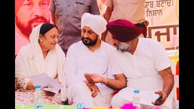 Former chief minister Charanjit Singh Channi (centre) during a rally on Sunday. (HT Photo) Former chief minister Charanjit Singh Channi (centre) during a rally on Sunday. (HT Photo)