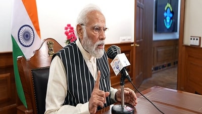 PM Modi recording 100th episode of Mann Ki Baat (ANI)