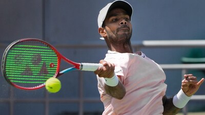 Sumit Nagal in action (PTI) Sumit Nagal in action (PTI)
