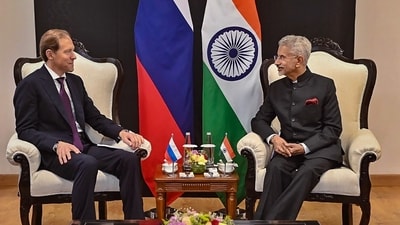 External Affairs Minister S. Jaishankar during a meeting with Deputy Prime Minister and Minister of Industry & Trade of Russia Denis Manturov, in New Delhi, Tuesday, April 18, 2023. (PTI) External Affairs Minister S. Jaishankar during a meeting with Deputy Prime Minister and Minister of Industry & Trade of Russia Denis Manturov, in New Delhi, Tuesday, April 18, 2023. (PTI)
