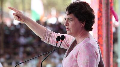 Priyanka Gandhi addresses a public rally in Belagavi’s Khanapur in Karnataka (Twitter/@INCIndia) Priyanka Gandhi addresses a public rally in Belagavi’s Khanapur in Karnataka (Twitter/@INCIndia)