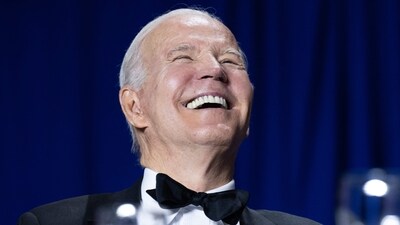 US President Joe Biden gestures during the White House Correspondents' Association dinner. (AFP) US President Joe Biden gestures during the White House Correspondents' Association dinner. (AFP)