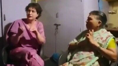 Priyanka Gandhi visits a tea seller's house in Belagavi. Priyanka Gandhi visits a tea seller's house in Belagavi.