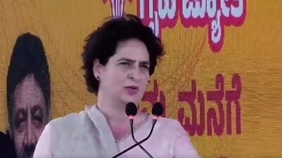 Priyanka Gandhi addressing a rally in poll-bound Karnataka on Sunday.