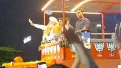 A mobile phone was hurled towards Prime Minister Narendra Modi.