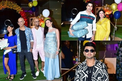Raghu Ram and Rajeev Laxman, Gautam Rode and Pankhuri Awasthy, and Awez Darbar all attended the baby shower. Raghu Ram and Rajeev Laxman, Gautam Rode and Pankhuri Awasthy, and Awez Darbar all attended the baby shower.