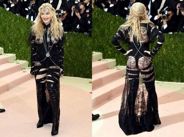 Madonna's 2016 Met Gala look was a black Givenchy dress with strategic cutouts. (Pinterest) Madonna's 2016 Met Gala look was a black Givenchy dress with strategic cutouts. (Pinterest)