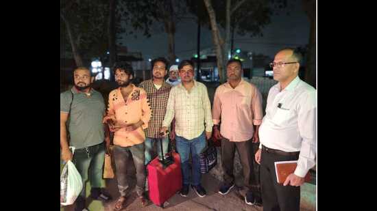 A group of men from Uttar Pradesh who were rescued from Sudan (Sourced)