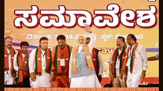Prime Minister Narendra Modi at a rally in Kolar on Sunday. (PTI)