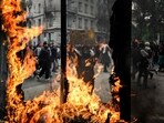 A protestor holds a sign reading "Shoked by burnt plastic but not by our stolen pensions" during a demonstration on May Day (Labour Day) to mark the international day of the workers in France. A protestor holds a sign reading "Shoked by burnt plastic but not by our stolen pensions" during a demonstration on May Day (Labour Day) to mark the international day of the workers in France.