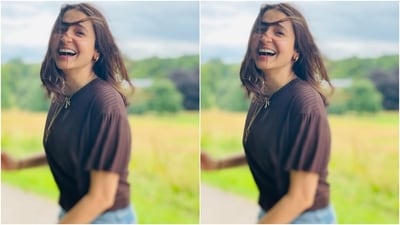 In the photo, Anushka wore a black top and light blue denim jeans. She can be seen smiling happily for the camera. (Instagram) In the photo, Anushka wore a black top and light blue denim jeans. She can be seen smiling happily for the camera. (Instagram)