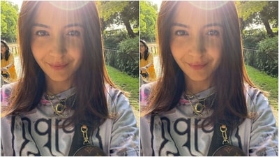 Virat also posted a selfie of Anushka in which the actor can be seen smiling at the camera. Her accessories, including a layered chain with a dainty pendant and an over-the-body bag from Louis Vuitton, stole the show. (Instagram) Virat also posted a selfie of Anushka in which the actor can be seen smiling at the camera. Her accessories, including a layered chain with a dainty pendant and an over-the-body bag from Louis Vuitton, stole the show. (Instagram)