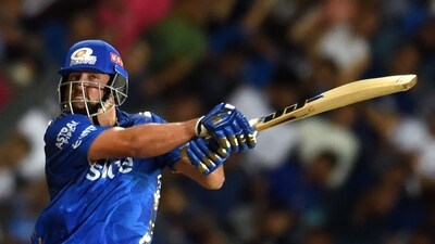 Mumbai Indians' Tim David plays a shot during the Indian Premier League (IPL) Twenty20 cricket match between Mumbai Indians and Rajasthan Royals at the Wankhede Stadium in Mumbai on April 30, 2023. (Photo by Punit PARANJPE / AFP) (AFP) Mumbai Indians' Tim David plays a shot during the Indian Premier League (IPL) Twenty20 cricket match between Mumbai Indians and Rajasthan Royals at the Wankhede Stadium in Mumbai on April 30, 2023. (Photo by Punit PARANJPE / AFP) (AFP)