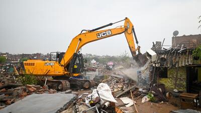 During the demolition near Tughlaqabad Fort in New Delhi on Monday. (Sanchit Khanna/HT PHOTO) During the demolition near Tughlaqabad Fort in New Delhi on Monday. (Sanchit Khanna/HT PHOTO)
