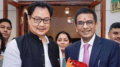 Union law minister Kiren Rijiju and Chief Justice of India DY Chandrachud (PTI file) Union law minister Kiren Rijiju and Chief Justice of India DY Chandrachud (PTI file)
