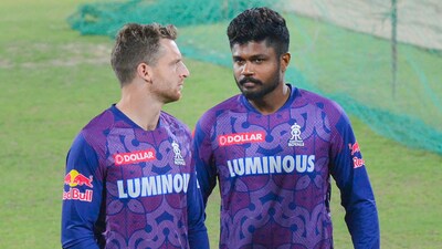 Rajasthan Royals captain Sanju Samson with teammate Jos Buttler during a practice session (PTI) Rajasthan Royals captain Sanju Samson with teammate Jos Buttler during a practice session (PTI)
