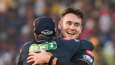 IPL 2023: Josh Little celebrates a wicket for GT. (PTI) IPL 2023: Josh Little celebrates a wicket for GT. (PTI)