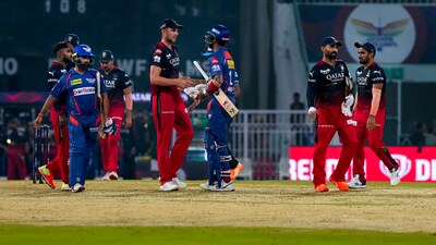 Royal Challengers Bangalore and Lucknow Super Giants players greet each other at the end of their IPL 2023 cricket match (PTI) Royal Challengers Bangalore and Lucknow Super Giants players greet each other at the end of their IPL 2023 cricket match (PTI)