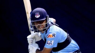 IPL 2023: Priyam Garg during a Delhi Capitals training session. IPL 2023: Priyam Garg during a Delhi Capitals training session.
