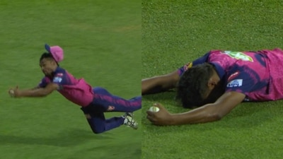 Sandeep managed to hold on despite falling and sliding on the grass.