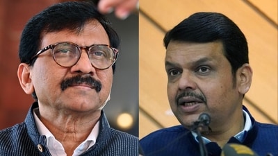 Shiv Sena (Uddhav Balasaheb Thackeray) leader Sanjay Raut and Maharashtra deputy chief minister Devendra Fadnavis (Right).