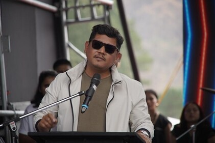 Chief Minister of Meghalaya Conrad Sangma addresses the public at the Northeast Regatta 2023. (Atharva Shrivastava) Chief Minister of Meghalaya Conrad Sangma addresses the public at the Northeast Regatta 2023. (Atharva Shrivastava)