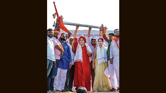 Panchamasali Lingayat leaders during a protest to push for reservation, in 2022. (PTI)